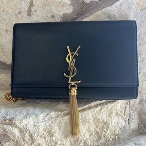 Saint Laurent Kate Medium Tassel Chain Bag Black Calfskin Leather Gold Hardware